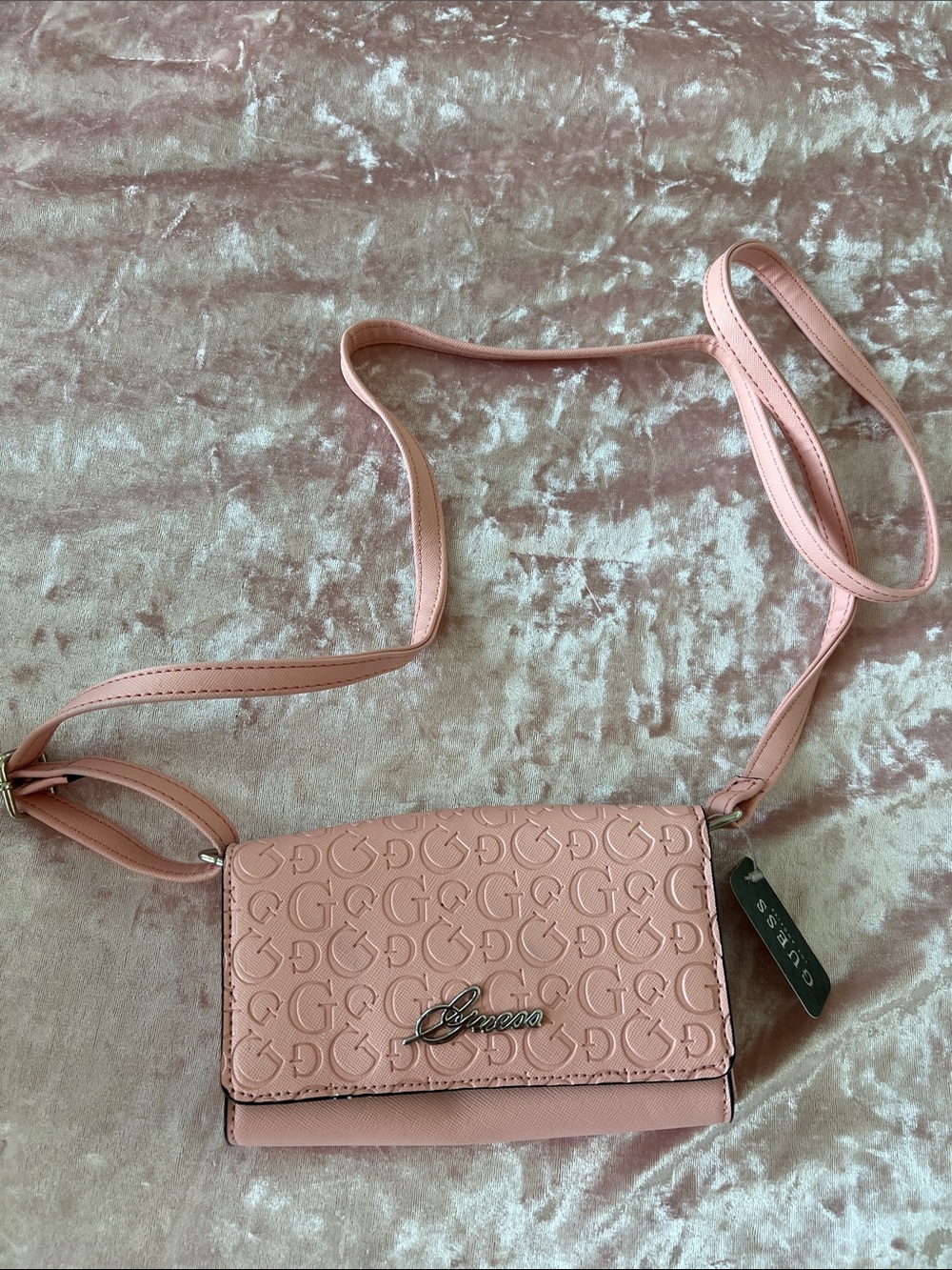 Guess Pink Signature Embossed Crossbody Bag